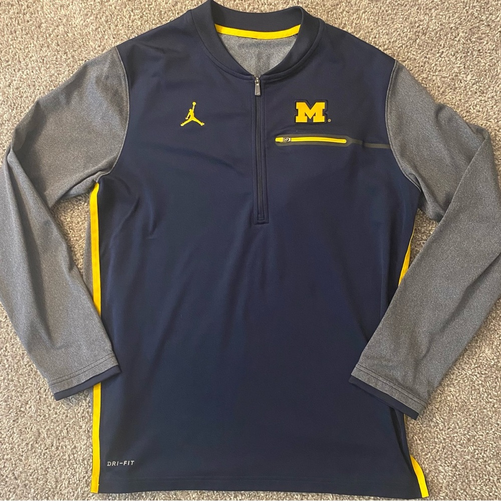 Michigan Jordan Navy and Gray Long Sleeve 1/4 Zip Pullover